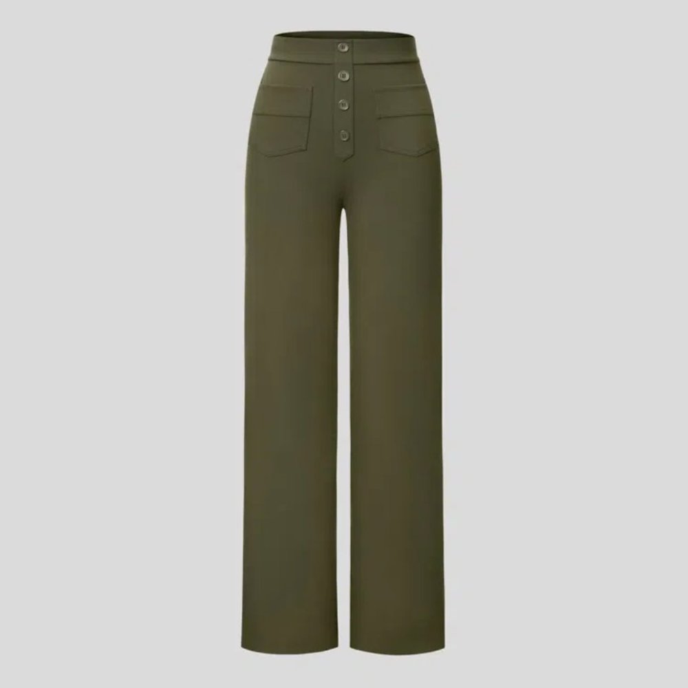 HALARA Women's High Waisted Button Multiple Pockets Straight Leg Casual Pants